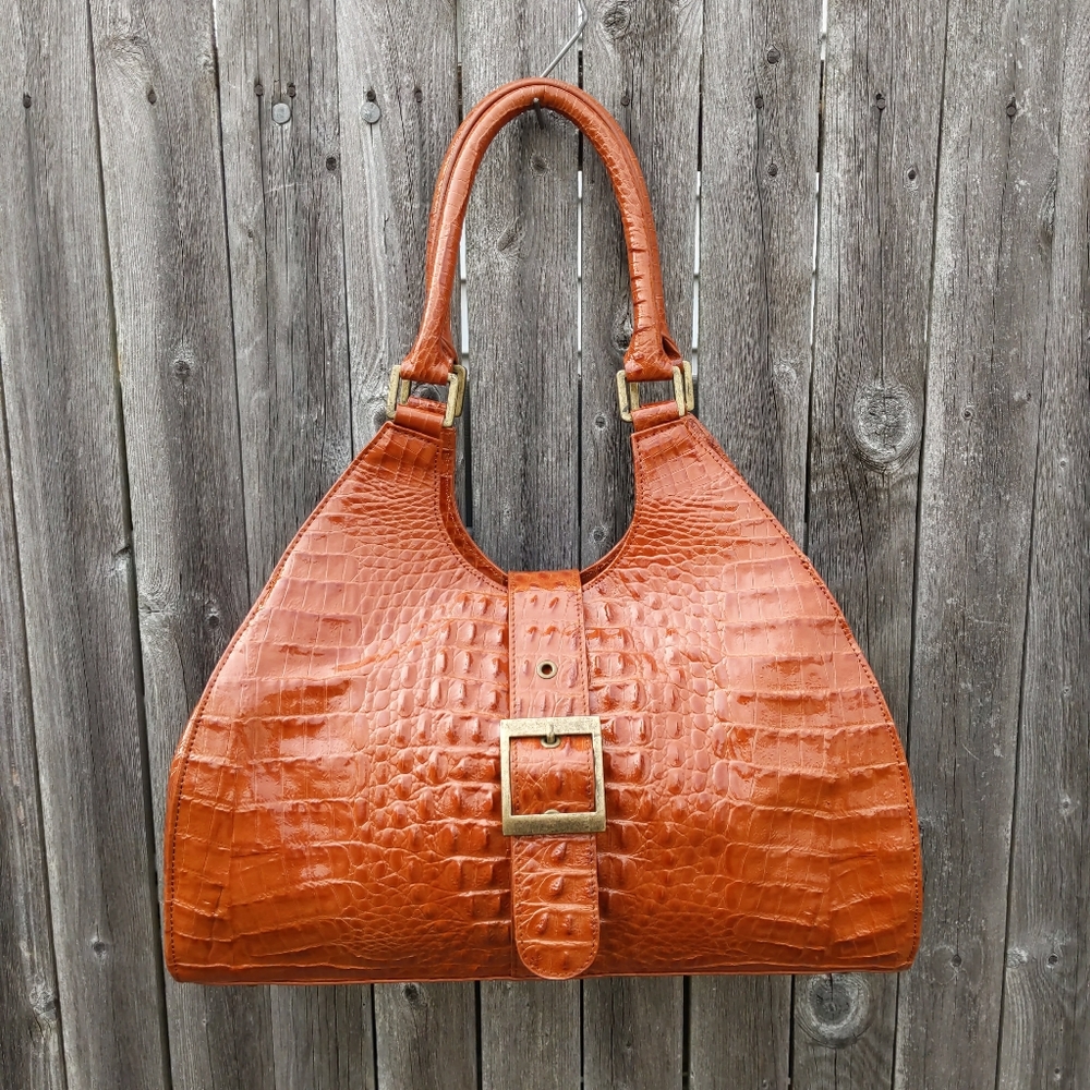 Charlie Lapson Leather Croc Embossed Shoulder Bag